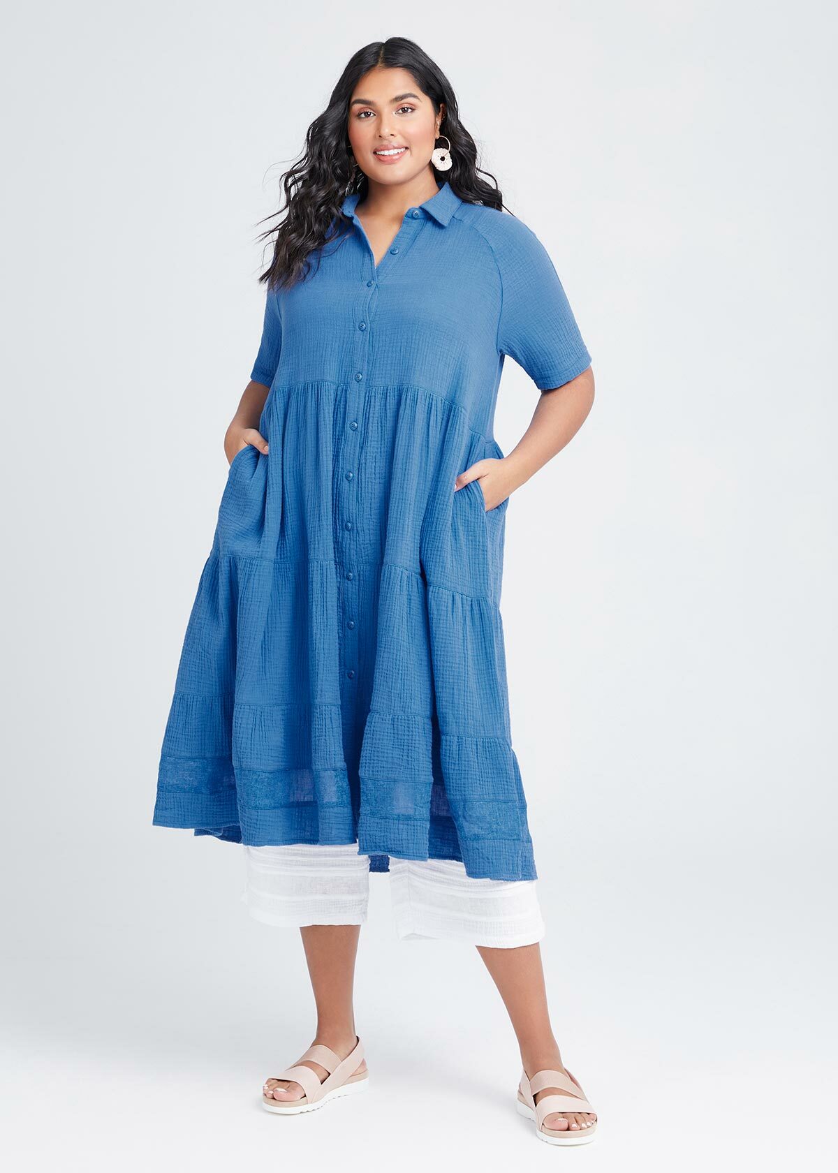 Cotton Coastal Tier Shirt Dress