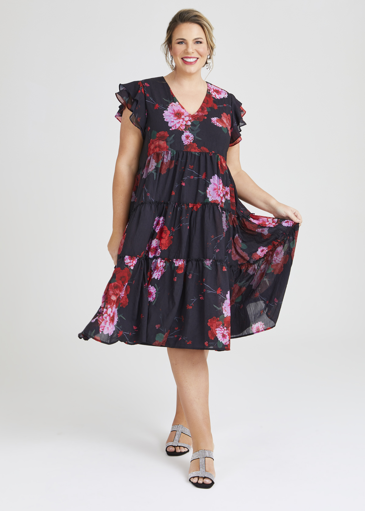 Rambling Rose Tier Midi Dress